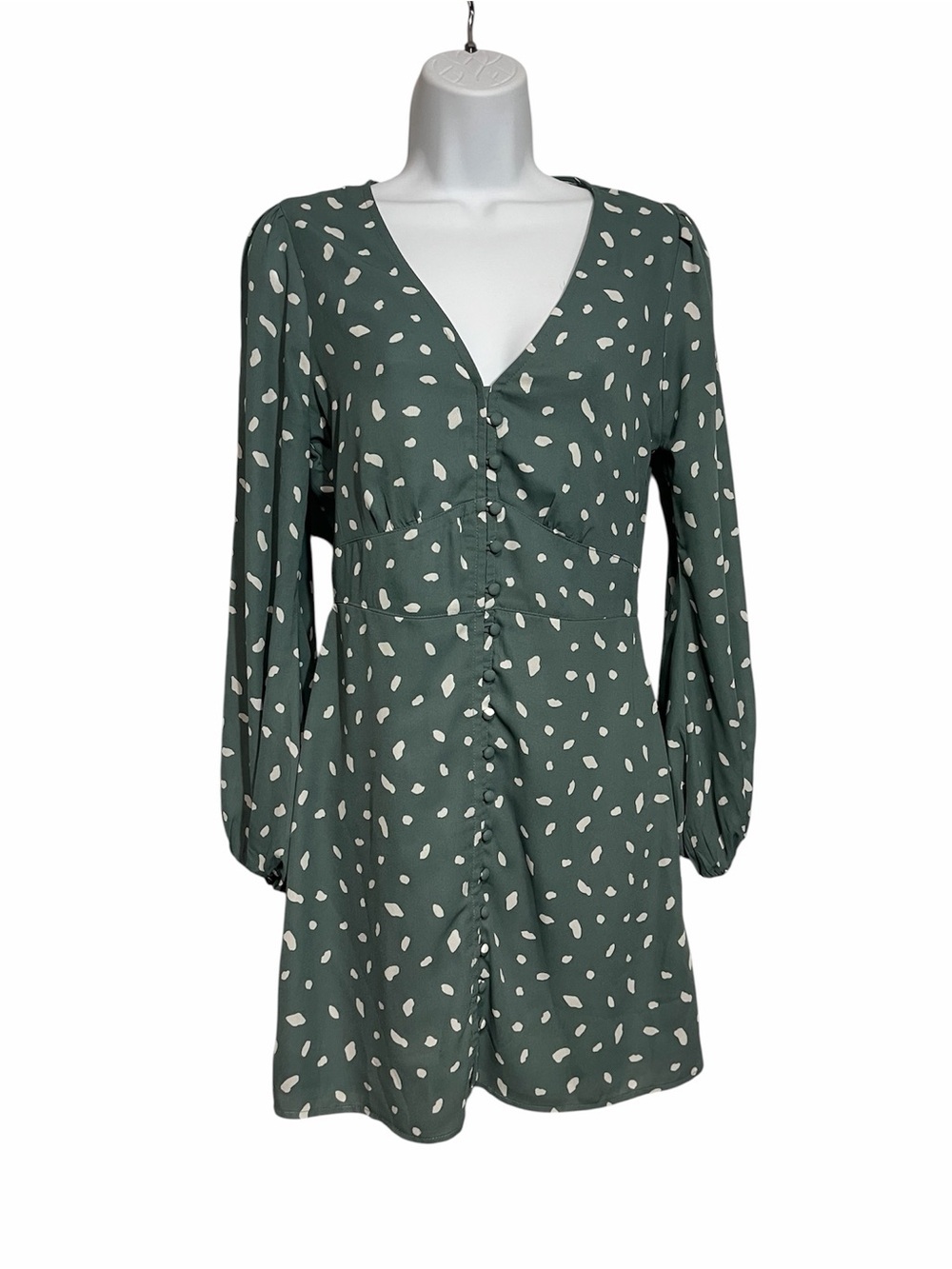Abercrombie & Fitch Size Small Green Modern Polka Dot Mini Dress Boho Cottage